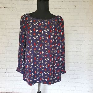 NEW Lark & Ro Women's Sz 4 Three Quarter Sleeve Crew Neck Gathered Blouse Top